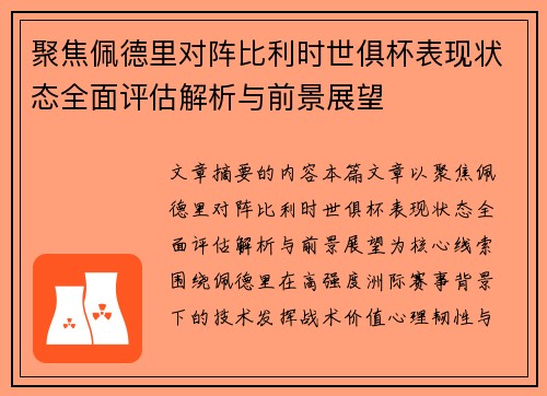 聚焦佩德里对阵比利时世俱杯表现状态全面评估解析与前景展望